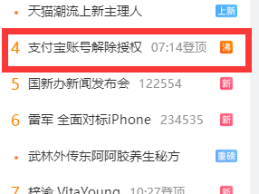 支付宝账号解除授权上热搜 网友称拉一分钟都翻不完 客服：用户授权后 才会在特定情形下与第三方共享用户信息 !