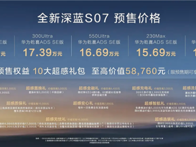标配华为乾崑智驾ADS 4 SE！全新深蓝S07预售：15.69万起 !