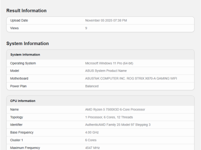 低价游戏神U！AMD入门锐龙5 7500X3D首次跑分：仅比7600X3D慢8% !