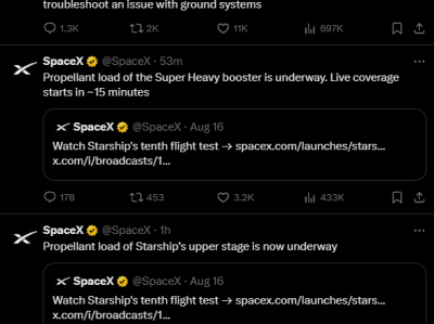 SpaceX星舰第十次试飞取消 地面系统出现问题 !
