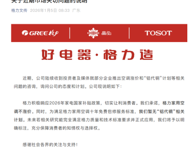 格力承诺：家用空调不涨价！暂无“铝代铜”相关计划 ！