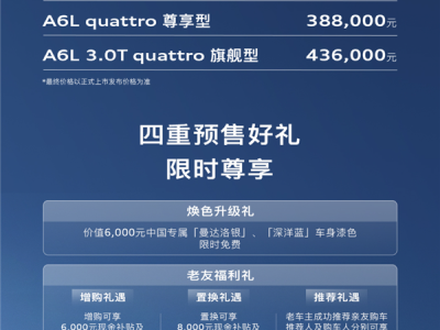全新一代奥迪A6L开启预售：32.3万元起 降价超10万元 ！